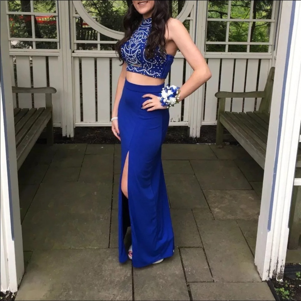 Blue 2 Piece Prom Dress